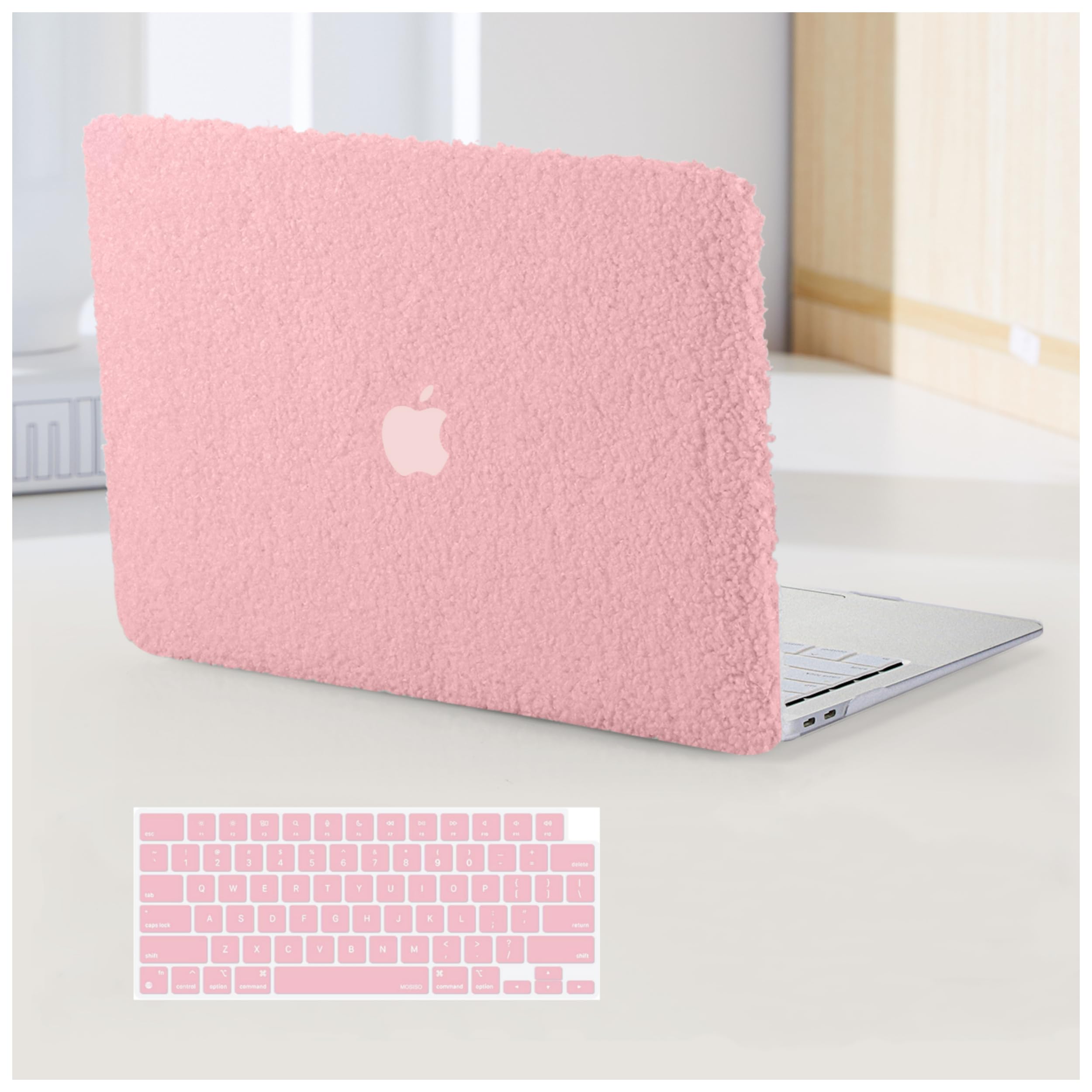 Photo 1 of BYCeKe Compatible with MacBook Pro 16 inch Case 2024-2021 M4 M3 M2 M1 A3403 A3186 A2991 A2780 A2485, Soft Fluffy Fuzzy Plush Faux Fur Cream Leather Hard Shell Case&Keyboard Cover for Mac Pro 16",Pink