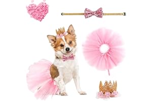 Lyfengdeam Dog Birthday Decorations, Birthday Party Supplies Pink Bowtie and Crown Hat Pet Outfit Princess Costume for Weddin