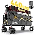 Sekey 48''L Collapsible Foldable Extended Wagon with 440lbs Weight Capacity, Heavy Duty 300L Folding Utility Garden Cart with Big All-Terrain Beach Wheels & Drink Holders. Grey