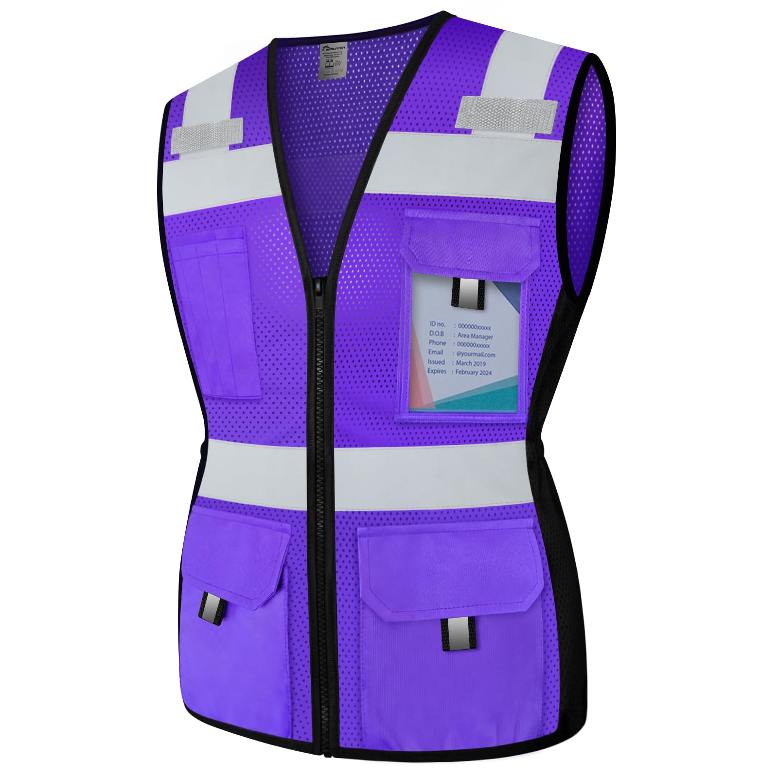 Graunton Hi Vis Vest for Women 11 Pockets Mesh Reflective Safety Vest with Zipper, High Visibility Neon Construction Work Vest for Lady Surveyor/Warehouse, Snug-Fit, Durable, ANSI Compliant,Purple XS
