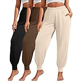 Sweetyweee 3 Pack Women Plus Size Yoga Joggers Lounge Sweatpants Lightweight Casual Jogger Running Workout Pant with Pockets
