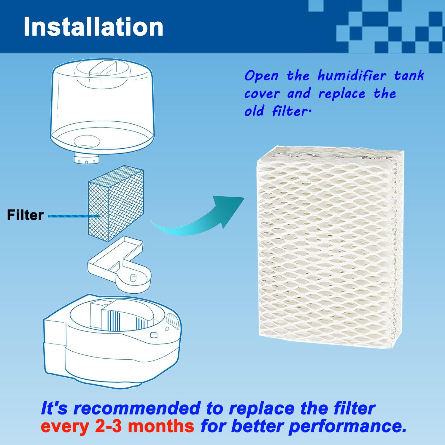 6 Pack WF813 Humidifier Filter Replacement, Upgraded Humidifier Wick Filter for ReliOn RCM-832 RCM-832N, for ProCare PCWF-813 PCCM-840, for Equate EQWF813 EQ 2119-UL Cool Mist Humidifier Filters