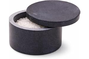 KC KULLICRAFT Unique Salt and Pepper Box Elegant Round Marble Salt Box With Lid For Salt, Spice and Herbs Storage. Perfect Co