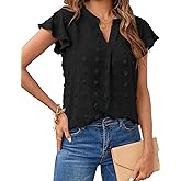 MEROKEETY Women's 2026 Spring V Neck Ruffle Short Sleeve Blouse Summer Swiss Dot Dressy Casual Flowy Shirt Tunic Top