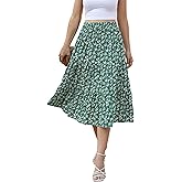 Lyrur Women's Floral Midi Skirt with Pockets High Elastic Waist Flowy Ruffle Casual Summer Boho Aline Skirts