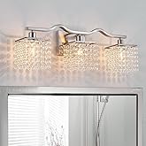WUZUPS 3-Light Bathroom Light Fixture Morden Vanity Wall Sconces Light Clear Crystal Drop for Bedroom Living Room, E12 Base, 