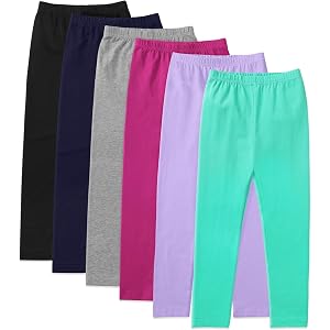 KIDDORY 6 Pack Girls Leggings Soft Cotton Stretchy Pull-On Pants, 4-14Y | Soft Cotton with Stretch Full-length with Elastic W