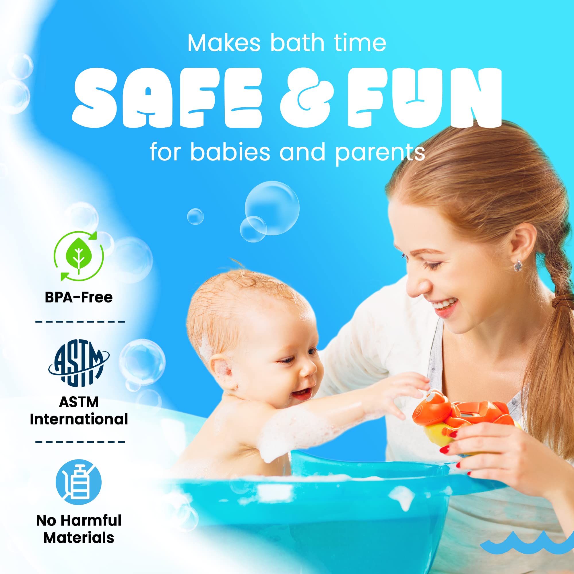Aquatopia Baby Bath Thermometer Floating Toy with Digital Audible Alarm, Baby Water Thermometer for Bath Temp, Cute Baby Bath Essentials, Beeps When Too Hot or Too Cold, Fergus Frog, Orange
