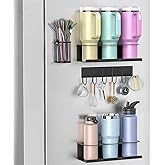 MoKo Magnetic Stanley Cup Holder for Fridge, 2 Pack Tumbler Organizer for Stanley 30/40oz, 3-in-1 Water Bottle Organizer with Lid & Straw Organizer, Kitchen Pantry Storage for Stanley Cup Accessories