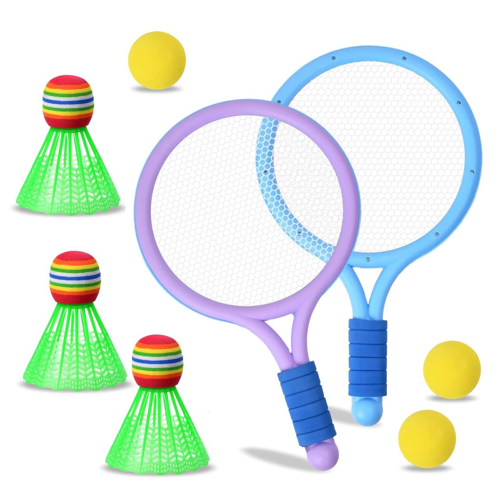 Kid Tennis Racket Sets, 2 Tennis Rackets with3 Badminton ball and 3 Soft Tennis Ball for Boys Girls Leisure Sport Tennis Badminton Beach Outdoor Training Play