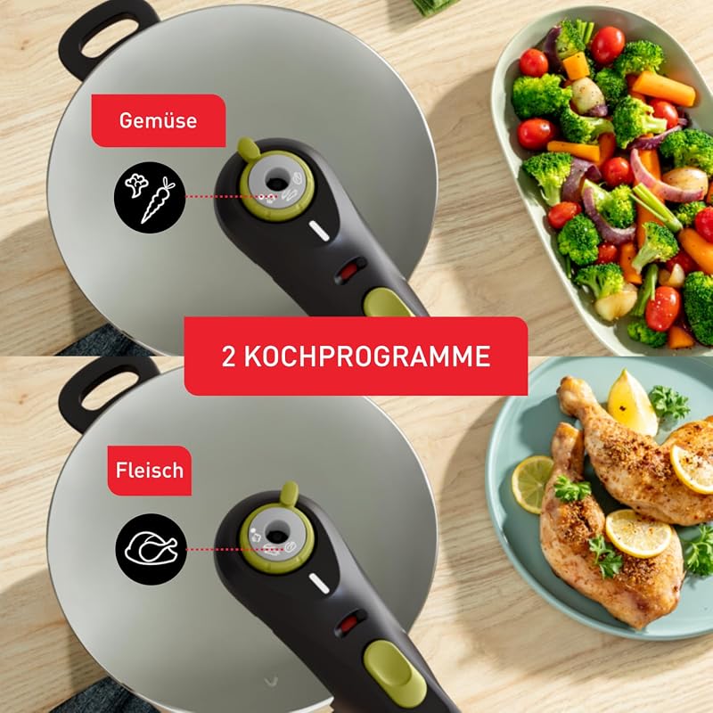 Secure 5 Neo Schnellkochtopf 6L Edelstahl, 22cm, Korbeinsatz & Dreifuß, 2 Garstufen, Secure 5 Sicherheitssystem, alle Herdarten, induktionsgeeignet, spülmaschinenfest, P2530738