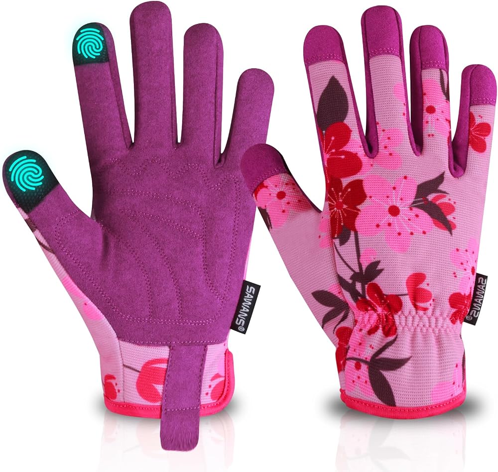 SAWANS Gardening Gloves for Women Men Touchscreen Rose Pruning Pink M