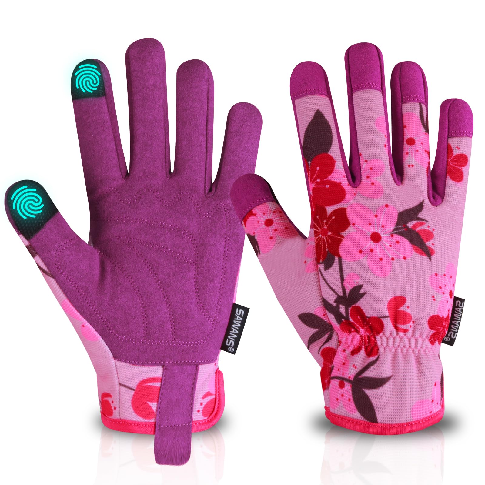 SAWANS Gardening Gloves for Ladies Men and Women Touchscreen Finger Rose Pruning Garden Gloves Breathable Comfortable Microfiber Leather Gardening Gifts for Yard Camping (Pink, M (Pack of 1))