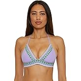 Becca Crochet Trimmed Halter Bikini Top, Adjustable, Tie Back, Swimwear Separates for Women
