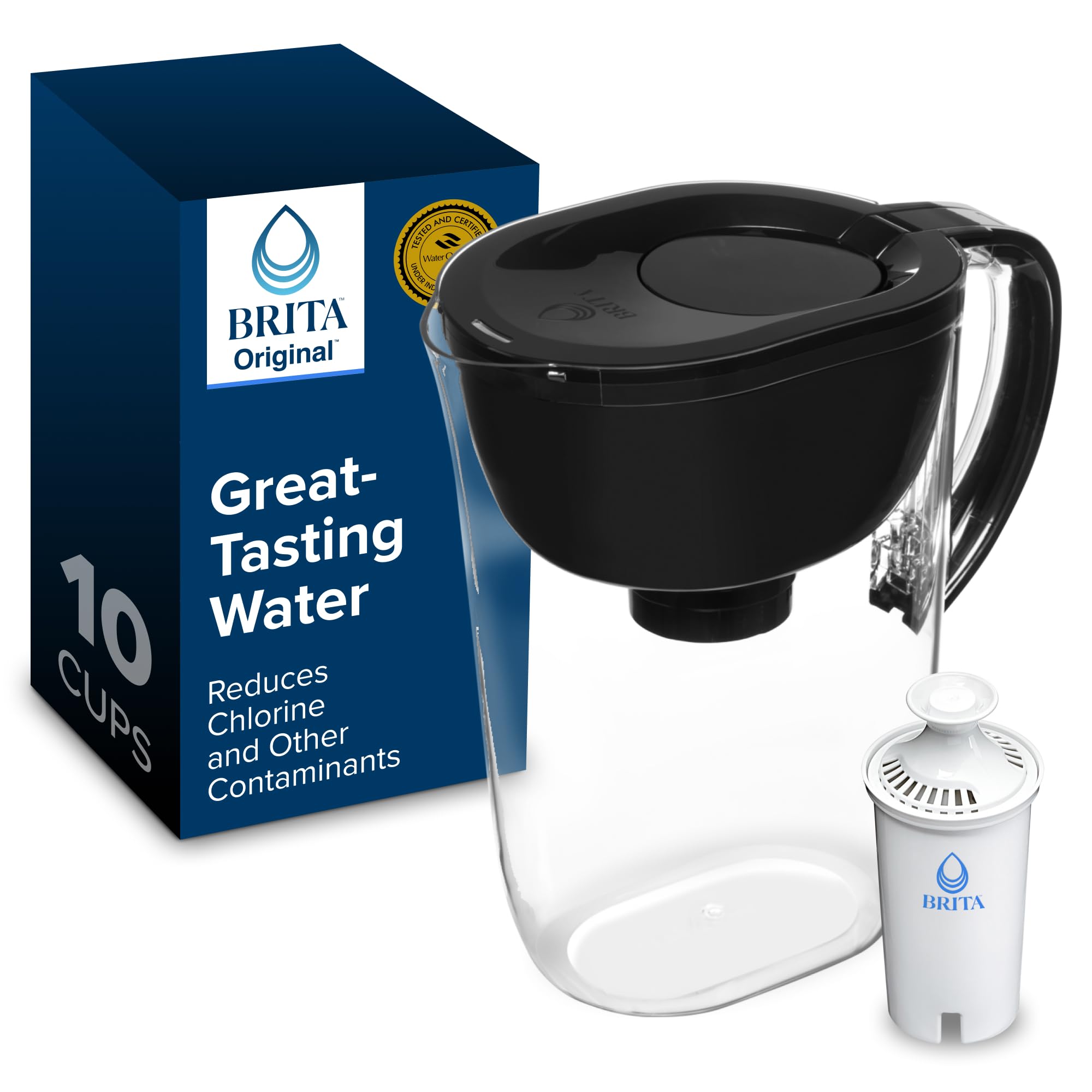 Photo 1 of *Cracks* Brita Large Water Filter Pitcher for Tap and Drinking Water with SmartLight Change Indicator, Includes 1 Standard Filter, BPA-Free, Lasts 2 Months, 10-Cup Capacity, Stretch Limo Black