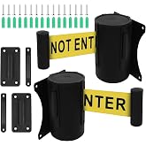 Wall Mount Retractable Belt Barrier 2 Pack, TrreZon Fixed Retractable Belt Barrier with Steel Case 16' Yellow Belt with "Caution: DO NOT Enter" for Grocery, Retail Store, Office, Stadium, School