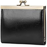 GOIACII Credit Card Holder Vintage Wallet for Women Genuine Leather Ladies Card Cases with Kiss Lock Small Black