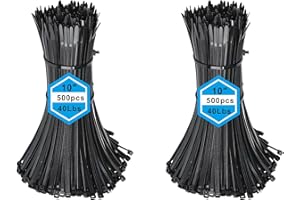 Zip Ties Assorted Sizes(4”+6”+8”+12”), 400 Pack, Black Cable Ties, UV Resistant Wire Ties for indoor and Outdoor (1000, black