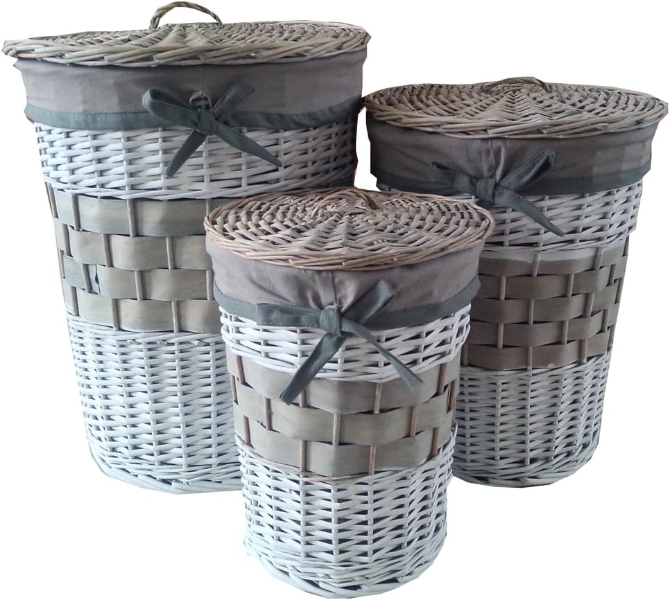 Korb Set Weide Wäschekorb 3 tlg. Wäschetonne mit Innenfutter Körbe