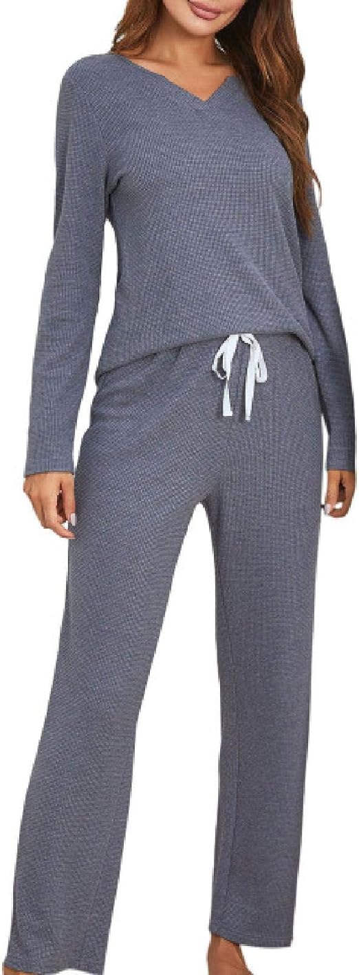 Winter 2PCS Women Nightgown Set Fashion VNeck Pullover TShirt Pants