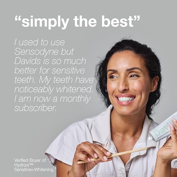 DAVIDS HYDROXI FLUORIDE FREE NANO HYDROXYAPATITE TOOTHPASTE FOR REMINERALIZING ENAMEL & SENSITIVE RELIEF, WHITENING, ANTIPLAQUE, SLS FREE, NATURAL PEPPERMINT, 5.25OZ, MADE IN USA