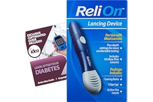 IDEA SHOP USA Adjustable Lancing Device for Blood Glucose Testing – Includes 10 Ultra-Thin Lancets | 5 Depth Settings | Compatible with Most Lancets | Finger & Alternate Site Use - Bundle with Diabetes Guide