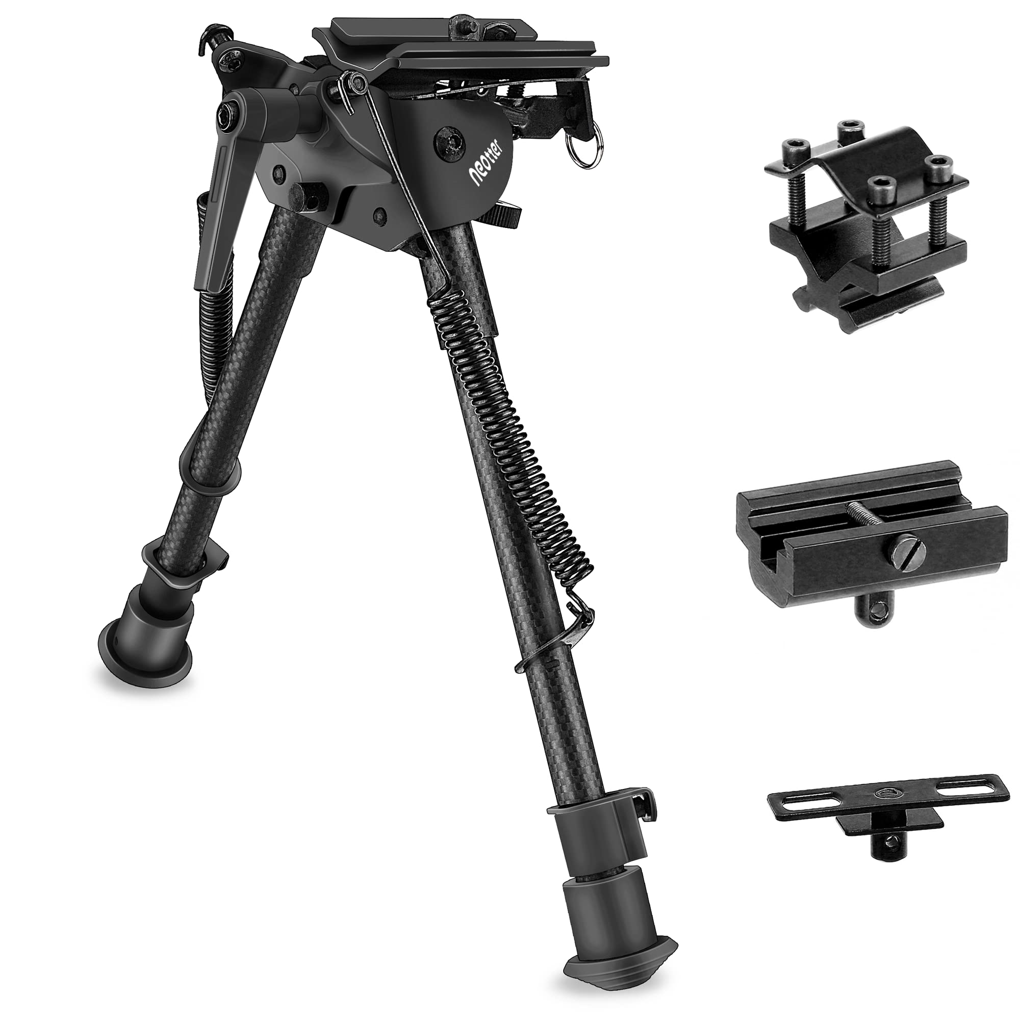 Neotter Carbon Fiber Pivot Bipod with Quick-Release Knob, Adjustable Notched Legs, Sling Stud Mount, Picatinny Mount and Barrel Mount, 9 to 13 inches