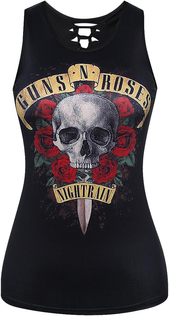 Mxssi Women's Girls Summer Sexy Casual Gothic Skulls Printed Rock Punk Vest Tee Top Tshirt