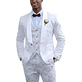 Wemaliyzd Men's 3 Pieces Wedding Suit Slim Fit Jacquard Blazer Vest Pants