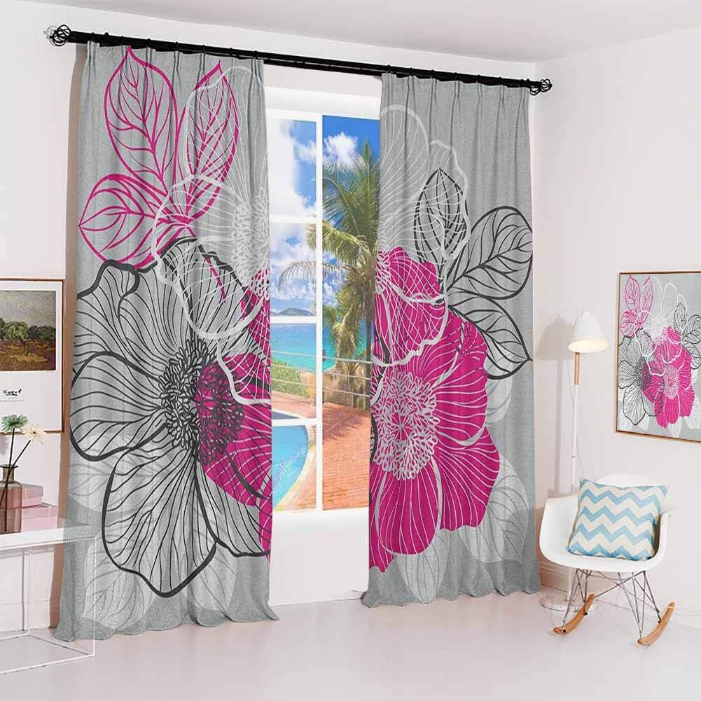 GUUVOR Grey Sunshade Sunscreen Curtain Abstract Blossoming Peonies Romantic Spring Bridal Bouquet Feminine Corsage Soundproof Shade W84 x L96 Inch Grey Magenta White