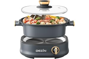 Dezin Electric Shabu Shabu Pot with Removable Pot, 3L Non-Stick Hot Pot Electric with Dual-Power Control, Electric Pot with Tempered Glass Lid for Party, Family and Friend Gathering