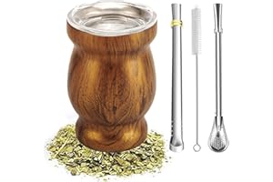 FEISHIONG 8oz Yerba Mate Cup，Yerba Mate Gourd 5 Piece Set，Stainless Steel Double-Wall Mate Cup，Heat Insulation Yerba Mate Gou