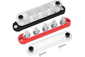 DAIERTEK 12V Bus Bar 5 x 5/16" (M8) Terminal Studs 12V Power Distribution Block with Cover Max 300V AC 48V DC Positive & Nega