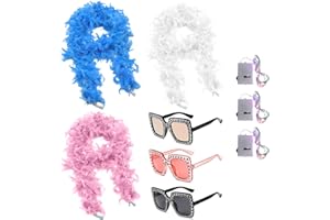 ZYNERY 3 Pcs Feather Boas with 3 Sunglasses 3 LED String Lights, 2.2 Yard Chandelle Boas for Party Bulk