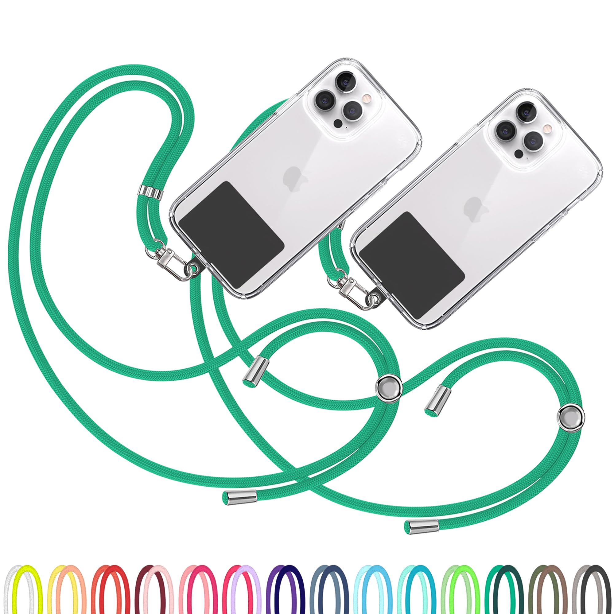 TBOC 2X Cell Phone Lanyard [Green] - Comfortable Universal Smartphone Lanyard - Easy to Use Neck Phone Holder [Black Patch] - Adjustable Length Phone Strap Crossbody - Fits All Mobile Phones