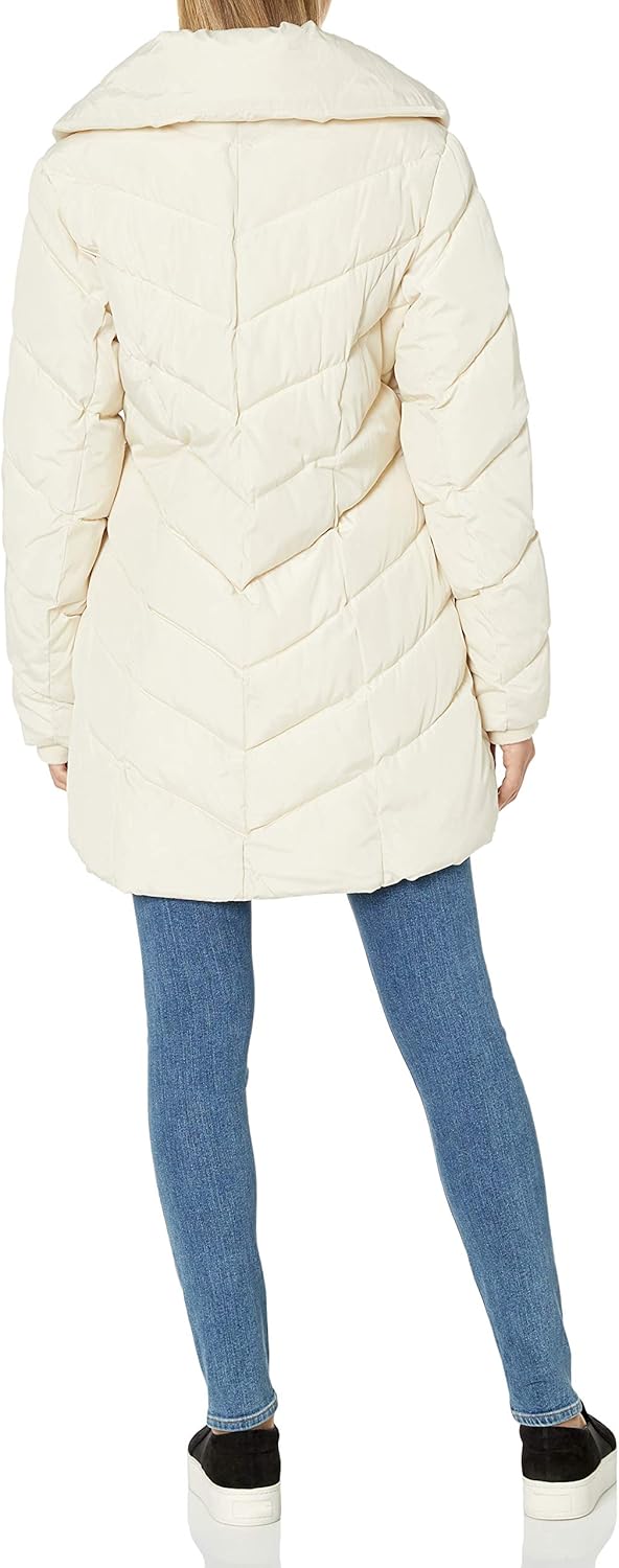 Steve Madden Women's Long Chevron Quilted Outerwear Jacket: Clothing