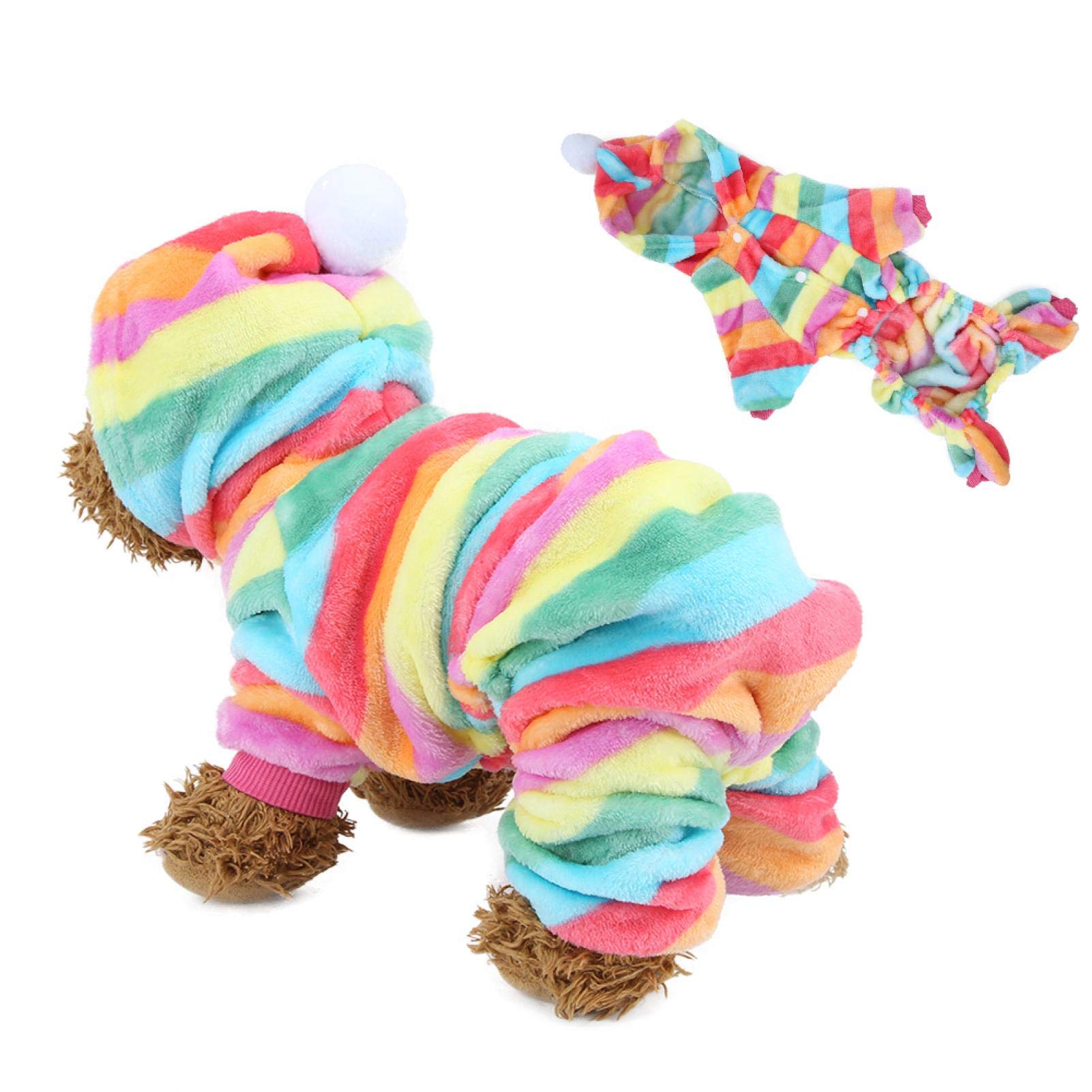 Warm Pet Clothes Dogs Winter Coat Hoodie With Colorful Strip Fashion Jumpsuit Apparel for Dog Cat Pets(XS)