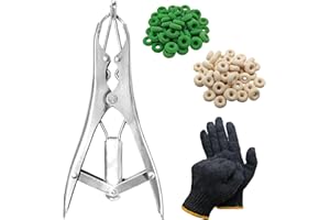 NANSHINE Livestock Bander Tool Mouth Expander With 150Pcs Rings,A Pair Gloves,Stainless Steel Balloon Mouth Expander Tools Elastrator Tool for Livestock Farm,Pet Stores,Balloon Stuffing Tool (Silver)