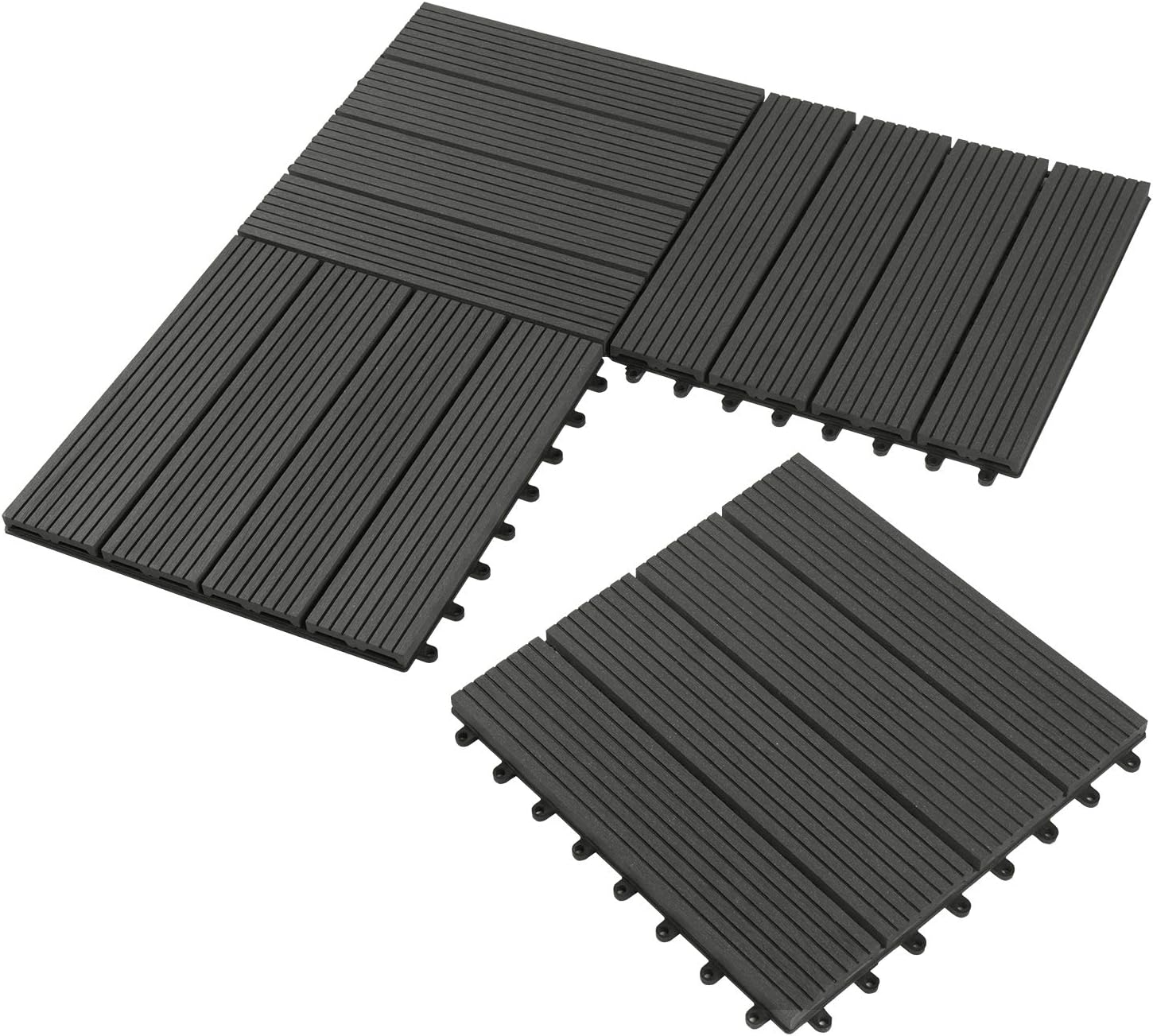 Laneetal 11 Pcs WPC Decking Tiles Anthracite Terrace Decking Wood