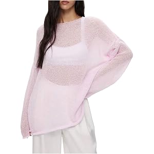 RoseSeek Women's Beach Cover Up Sheer Mesh Long Sleeve See Through Sweater | Crochet Knit Tops, Cover Up Top, Beach Sweaters,