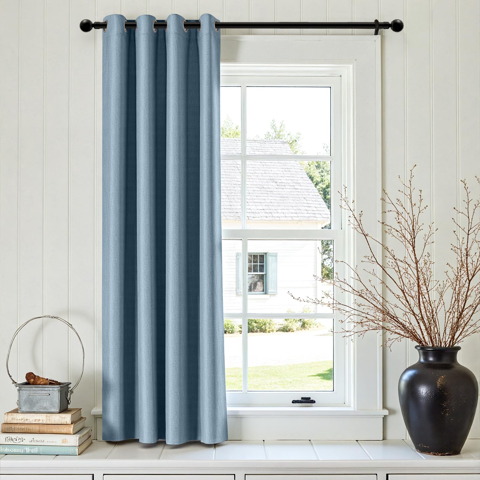 Photo 1 of jinchan Linen Textured Room Darkening Curtain 72 Inch Length for Living Room Denim Blue Thermal Insulated Grommet Top Window Drape for Bedroom 1 Panel Denim Blue