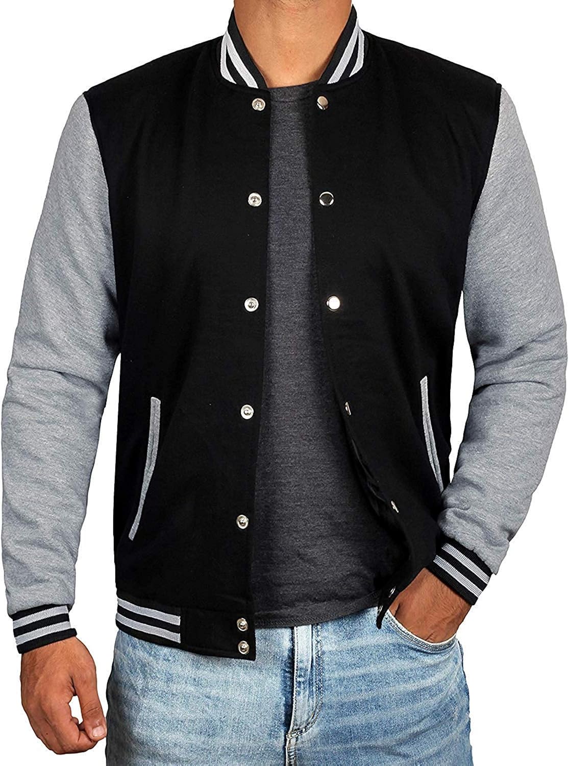 Mens Letterman jacket - Varsity Baseball Men Bomber Jackets With Grey Sleeves at  Men’s Clothing store