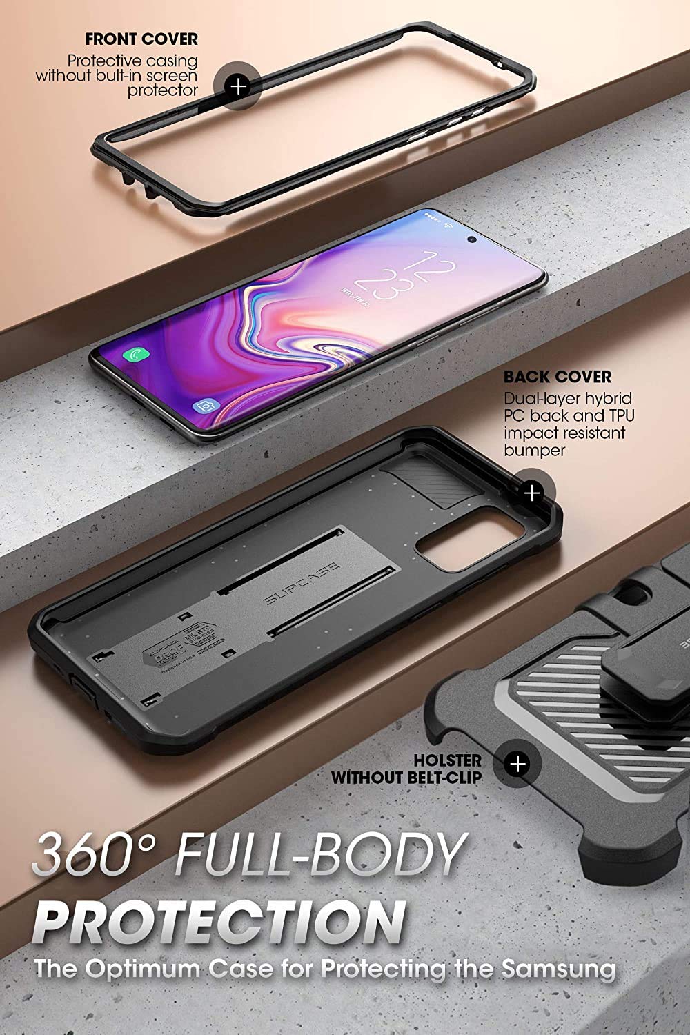 SupCase for Samsung Galaxy S20 Plus 5G Case with Satnd (Unicorn Beetle Pro), [Built-in Belt Clip] Heavy Duty Shockproof Protective Phone Case Without Screen Protector for Galaxy S20 Plus, Black