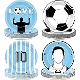 48Pcs Soccer Paper Plates Soccer Star Disposable Dessert Plates Supplies 7Inch Blue and White Sports Ball Plate Sport Party Dinnerware Decorations for Birthday Baby Shower Party Decorations