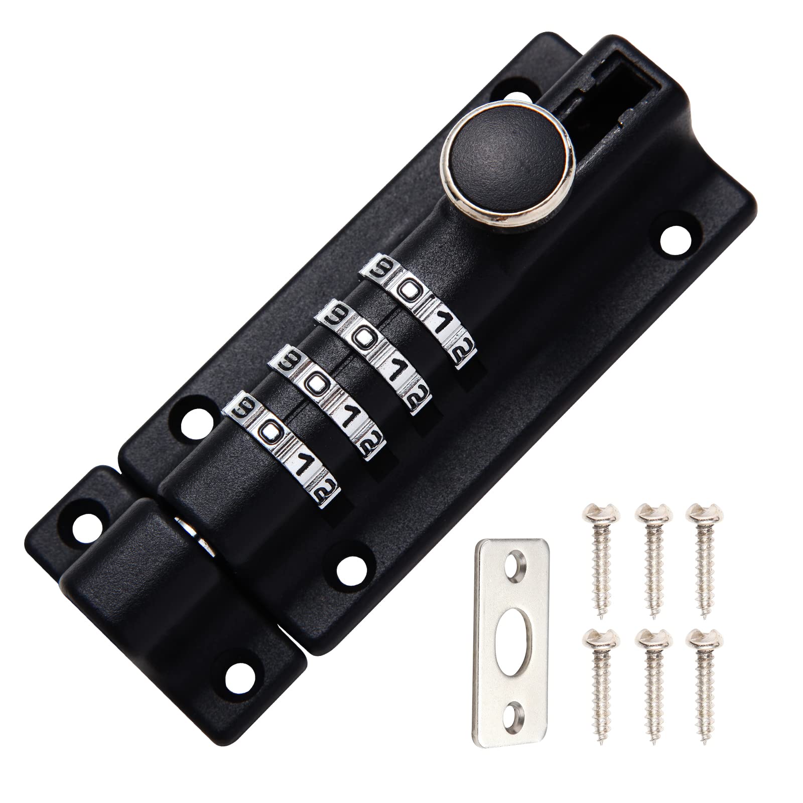 NIVAOBI Combination Locking Bolt 4 Digit Sliding Lockable Padbolt 120mm Heavy Duty Stainless Steel Sliding Gate Lock with Anti-Tamper Screws Security Keyless Latch Bolt Lock for Sheds Cabinet