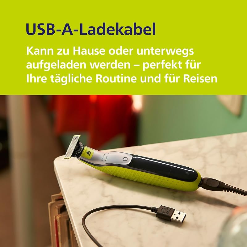 OneBlade 360 Face & Body - elektrischer Rasierer, Trimmer & Bodygroomer, 3x 360 Klingen, 4x Trimmaufsätze (1/2/3/5 mm), 2x Körperaufsätze, Nass- & Trockenrasur für Gesicht & Körper (QP2834/31)