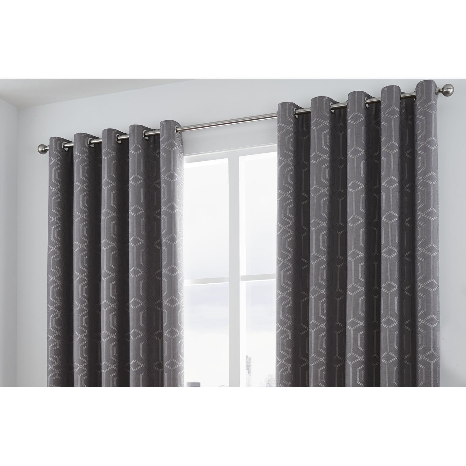 Curtina Camberwell Print Eyelet Lined Curtains, Graphite, 46 x 72 Inch