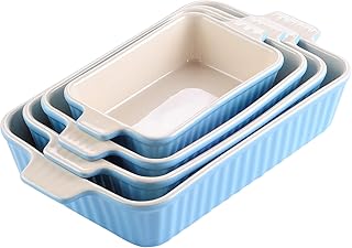 MALACASA, Serie Bake.Bake, 4er Set Porzellan Backform Kuchenform Brotbackform Back Schäle Auflaufform Ofenform Teller Suppenteller in 4 Größe Blau