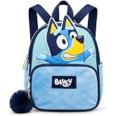 AI ACCESSORY INNOVATIONS Bluey 9&rdquo; Micro Mini Backpack Purse Featuring a 3D Bluey Glitter Patch with Pom Pom Dangle, Blue