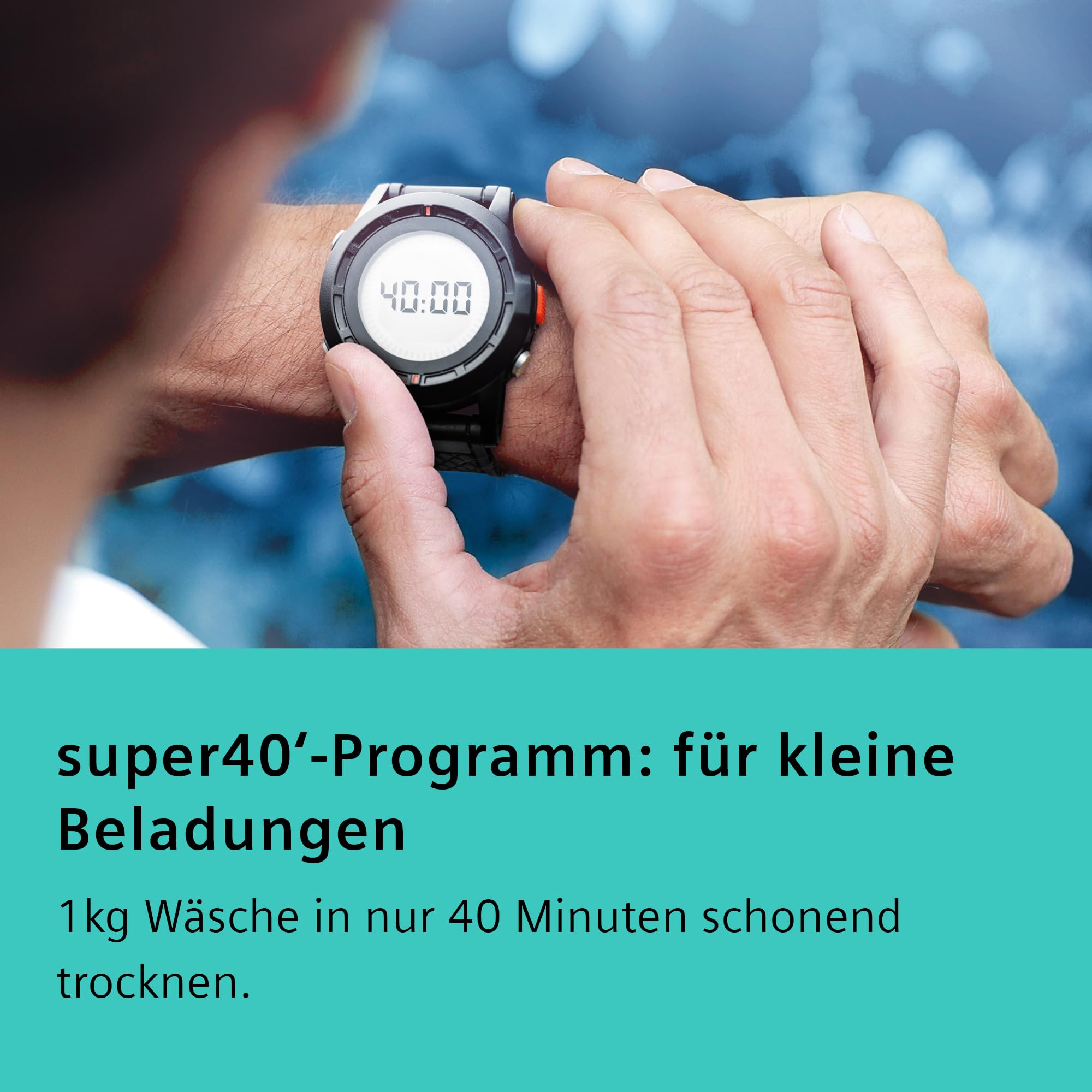 Siemens WR47B2C40 iQ700 Wärmepumpen-Trockner, 9 kg, Selbstreinigender Kondensator, AutoDry, Kurzprogramm 40', Nachlegefunktion, Reversierende Trommel, halbe Beladung, LED-Display, Touch Control 8